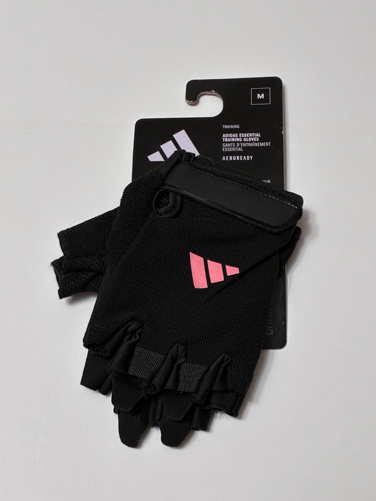 Adidas Medium Essential Adjustable Fingerless Workout Gloves - Black Pink