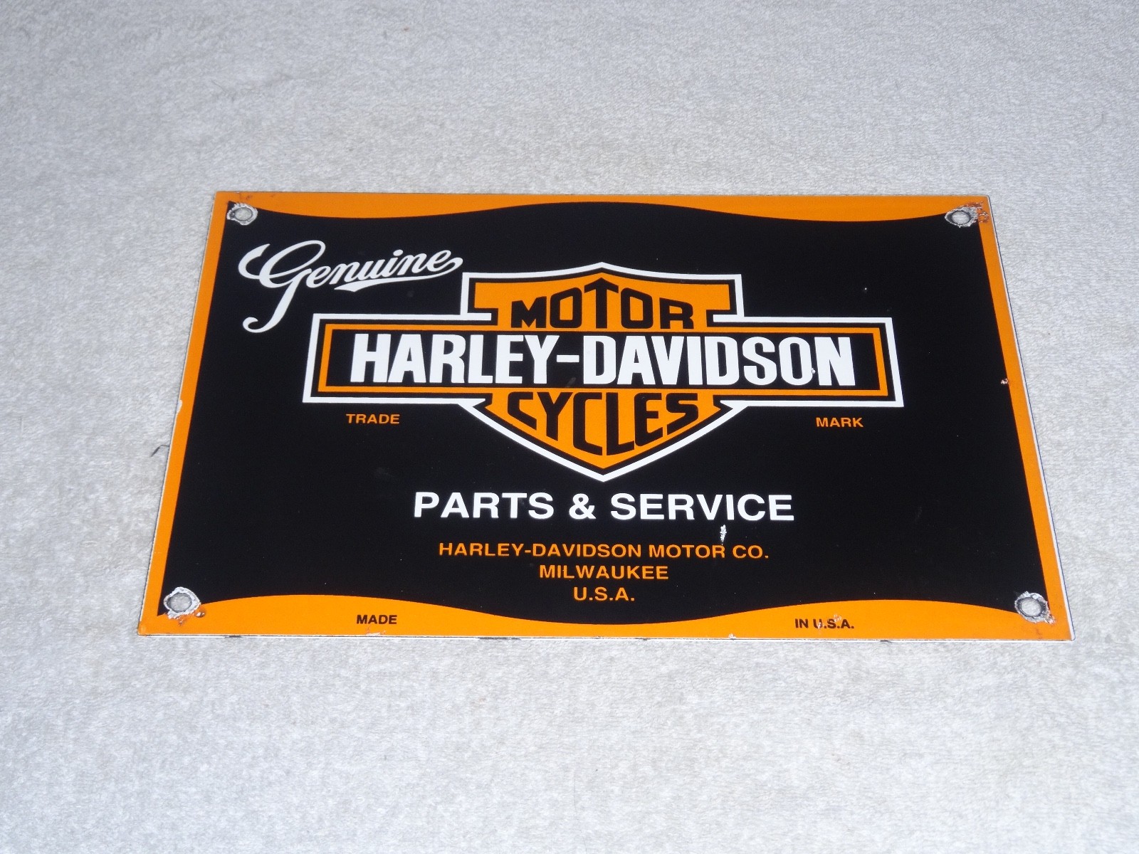 VINTAGE HARLEY DAVIDSON MOTORCYCLE PARTS 12" PORCELAIN METAL GASOLINE & OIL SIGN