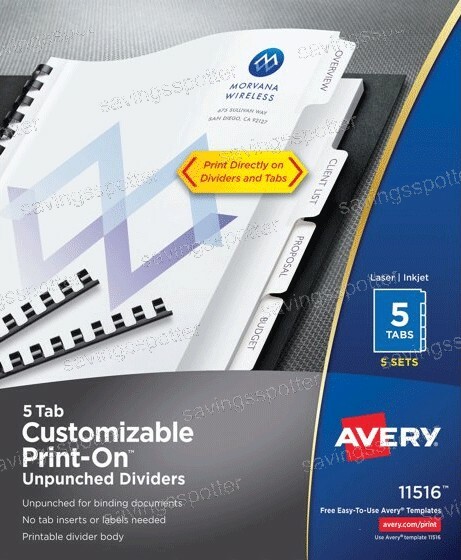 Avery Customizable Print-On Unpunched Dividers 5 Tabs 5 Sets