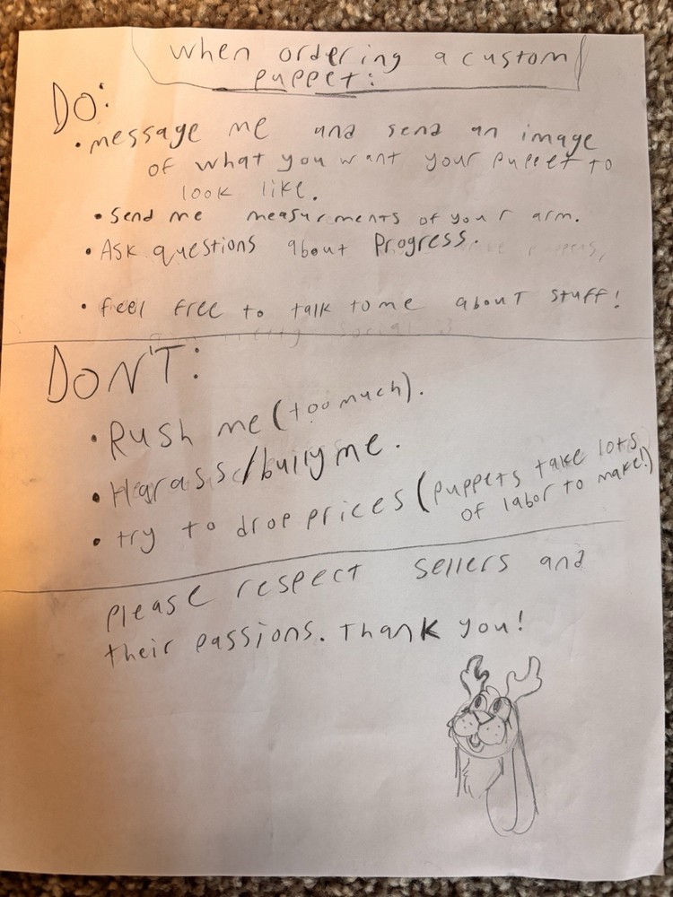 Custom Handmade Puppets Muppet Styled Ages 7+ Read Description