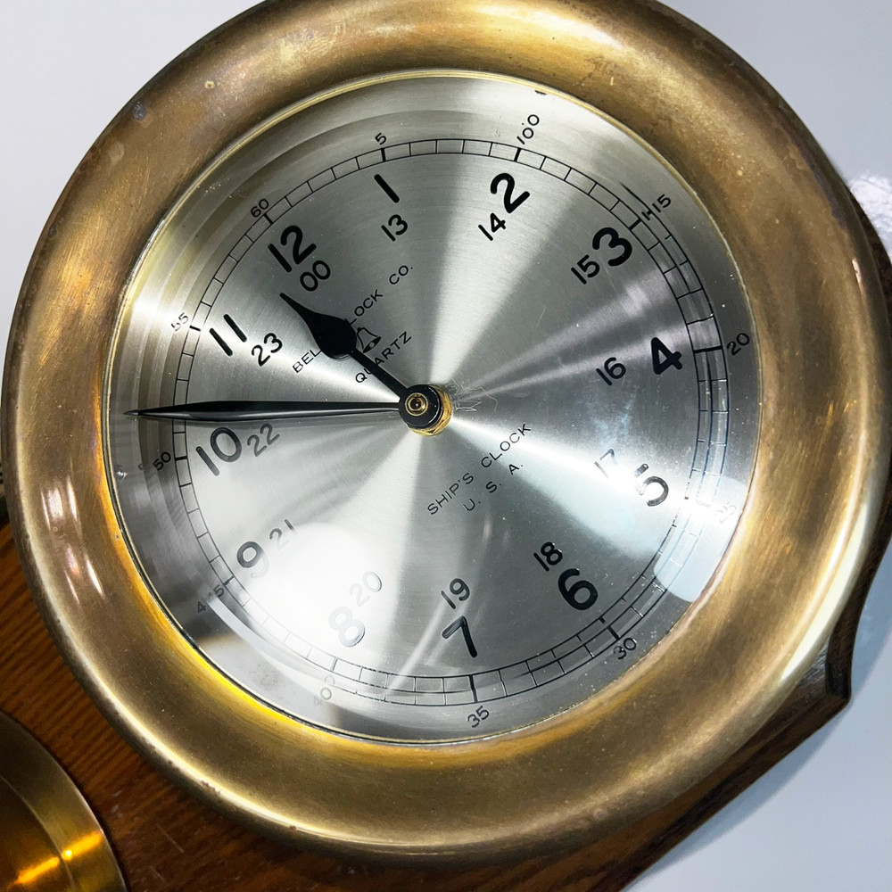 Bell Clock Co Solid Brass Ship Clock & Barometer Weather Station Tested