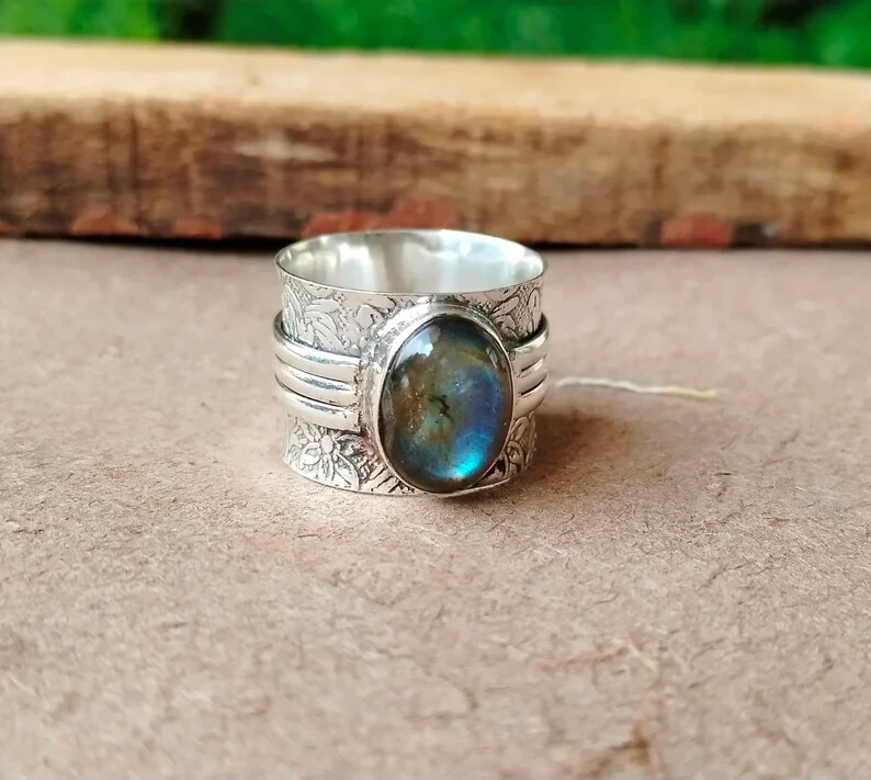 Blue Fire Labradorite Ring, 925 Sterling Silver, Gemstone Silver Ring, All Size