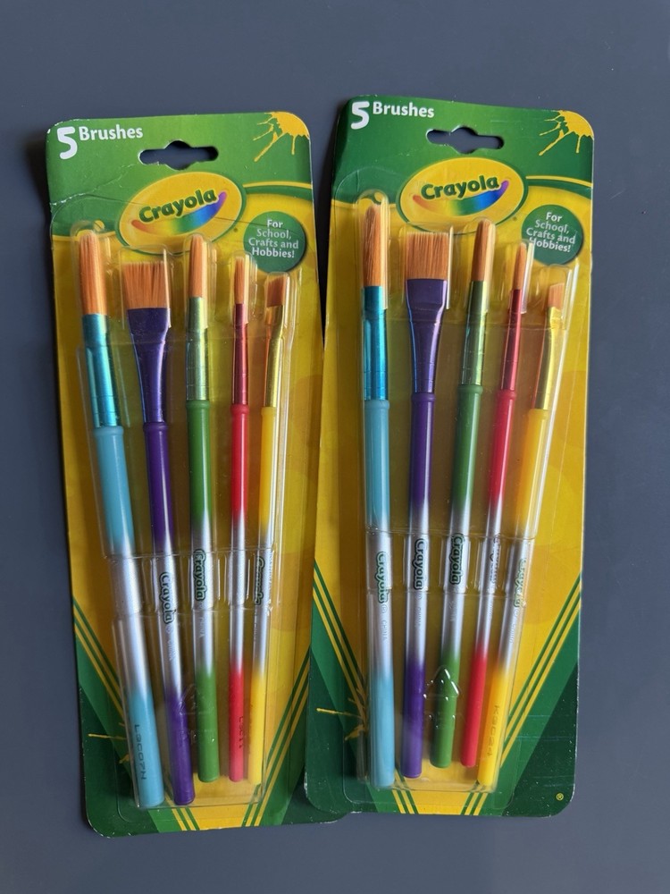 2 Pk Crayola Paintbrushes 10 Brushes Total Flat, Round, Angled, Multicolor
