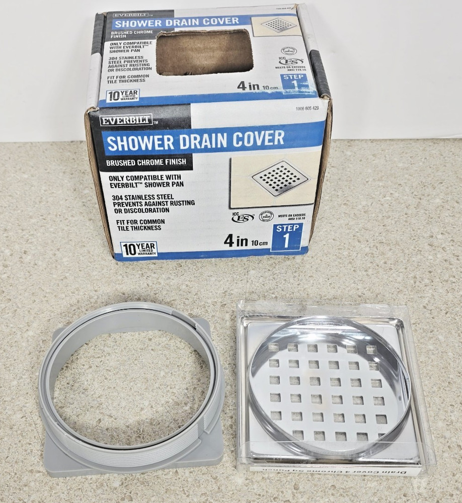 Everbilt Watershield Shower System 4 in. Brushed Chrome Square Grid Drain Grate