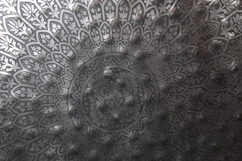HUGE Arabic Middle Eastern Silver Metal Circular Table Top Wall Decor Engraved