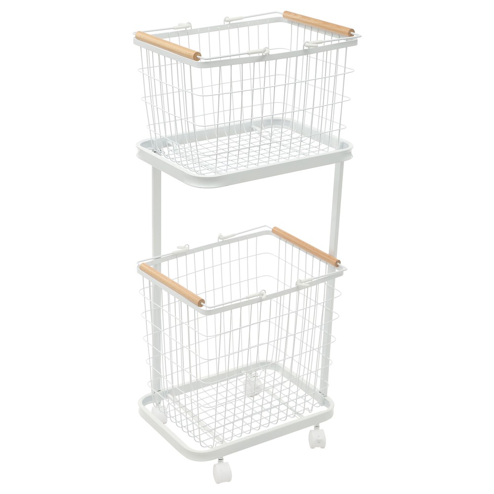 2 Tier White Laundry Basket Metal Rectangular Laundry Basket With Wheels