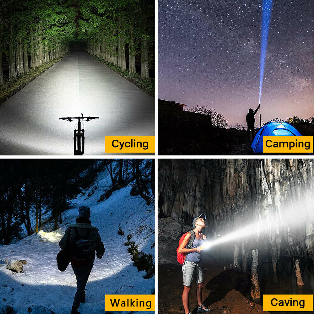 2pcs Super Bright 22000000LM LED Flashlight High Powered Torch Rechargeable Lamp