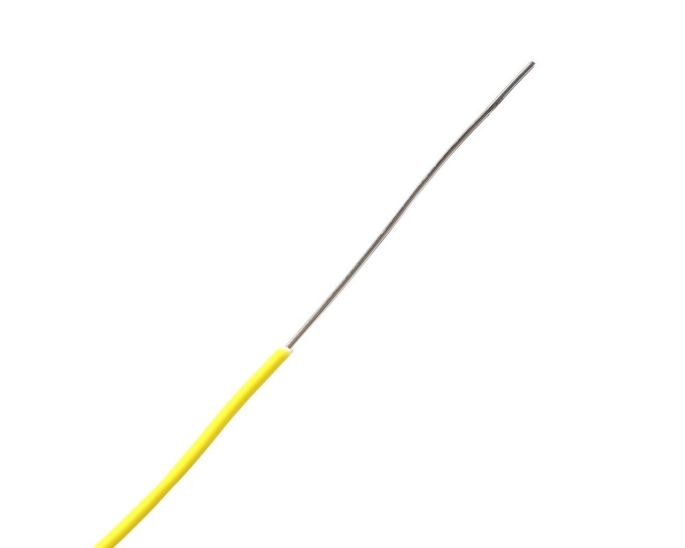 24AWG Solid Conductor Silver Plated Copper, PTFE Insulated Wire, Yellow, 100ft