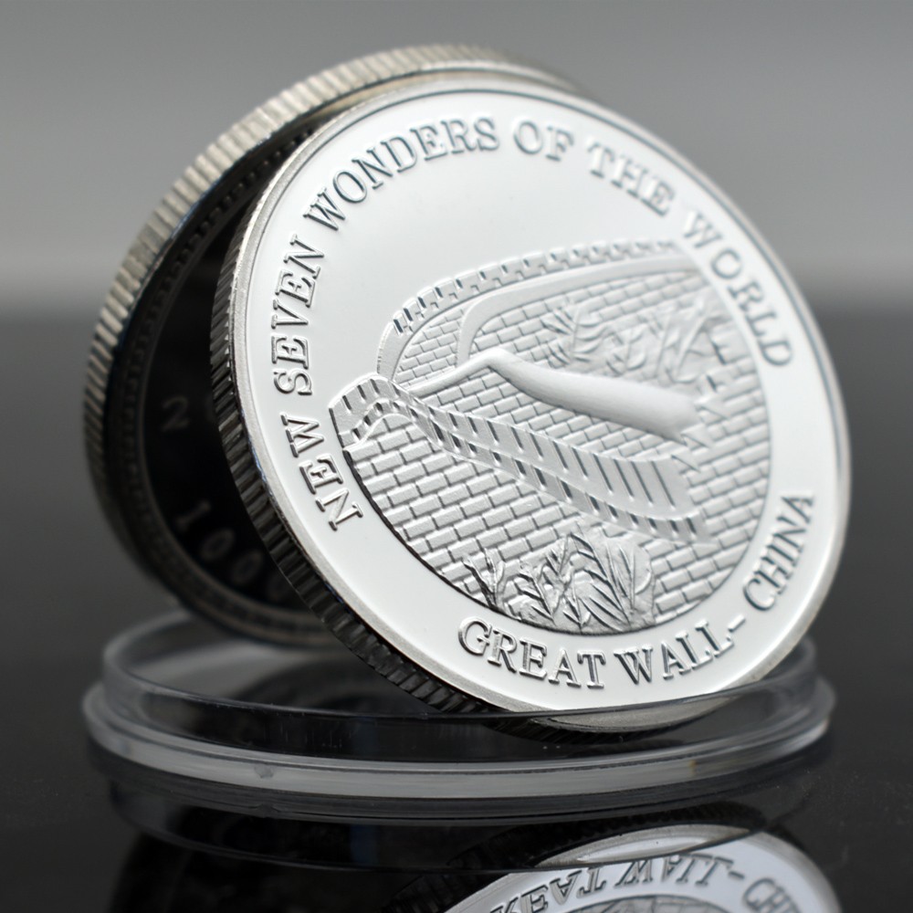 7Pcs New Seven Wonders of the World Coin Set Silver-Tone Commemorative Medals