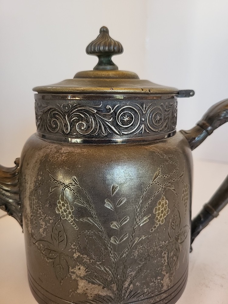 Vintage Union Co Silverplate Coffee Teapot Hingded Lid Floral