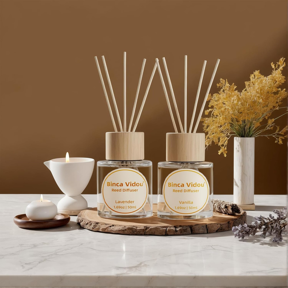 Reed Diffuser Set, Lavender & Vanilla Natural Scent Oil Diffusers with Sticks f
