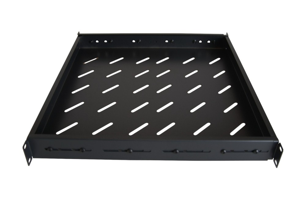 1U 19" 4 Post Fixed Vented Server Shelf, Adjustable Rack Mount 17in - 33in Black
