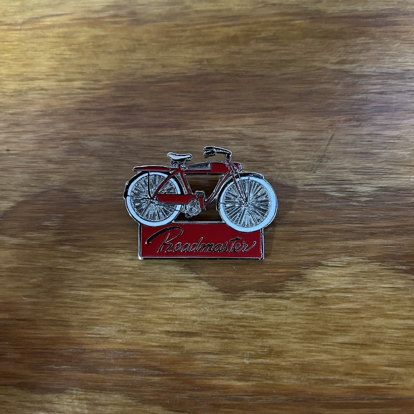 ROADMASTER LAPEL PIN VINTAGE RED BICYCLE STEEL METAL BRASS NOS