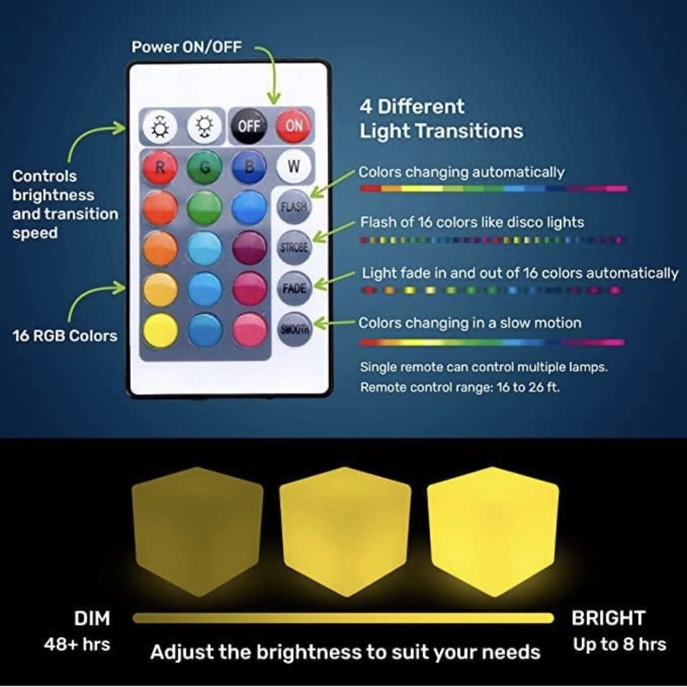 16-Inch LED Rechargeable Decorative Light Cube | Waterproof, Dimmable, Adjustabl