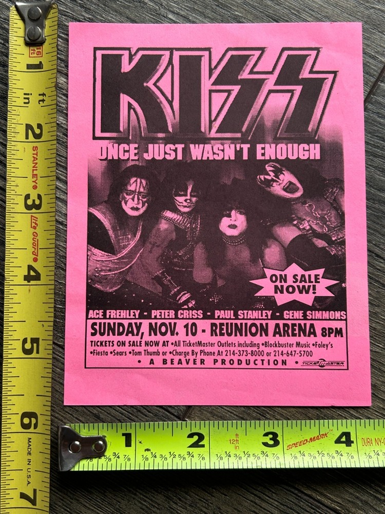 KISS Handbill Concert Ad Flyer Reunion Tour Dallas TX Nov 10 1996 Vintage Kiss A