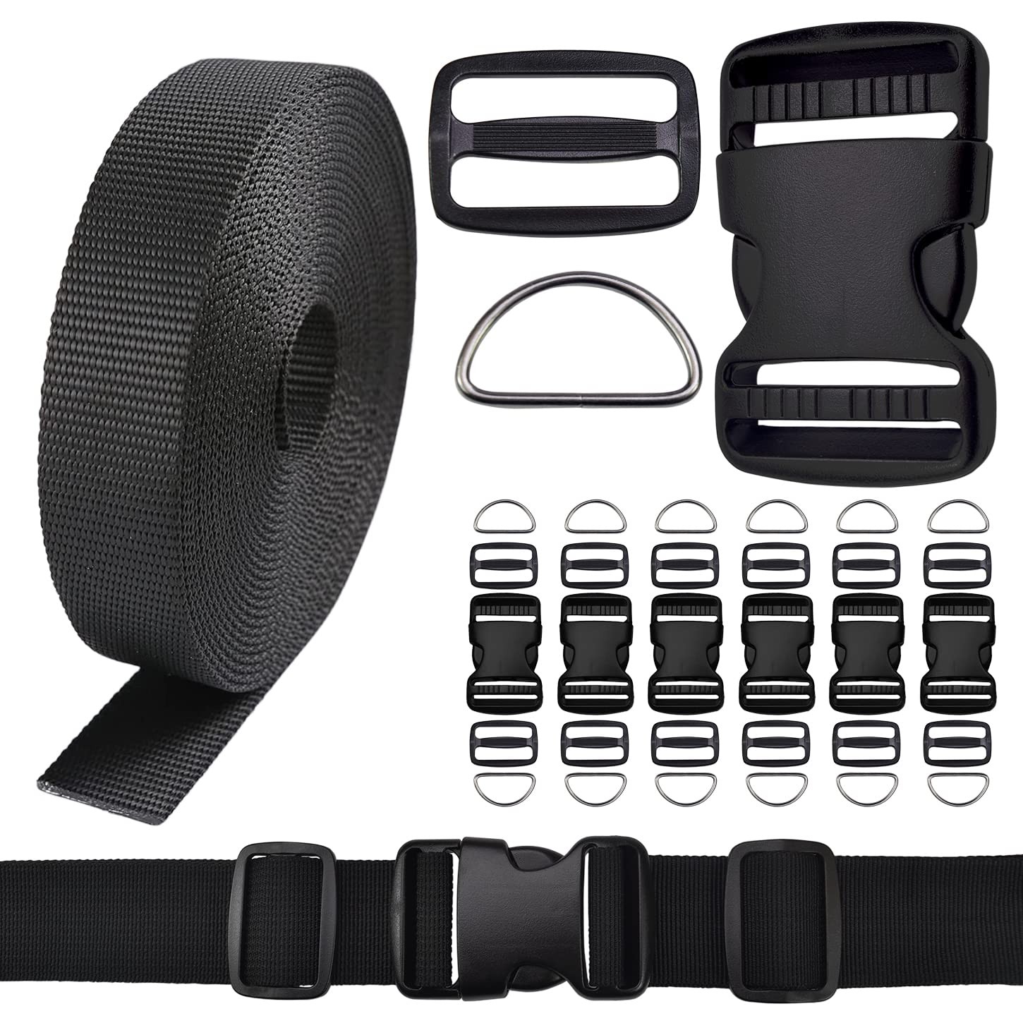 3/4 Inch Buckles Straps Set 6 Yards 3/4 Inch Black Nylon Webbing Strap 6 Pcs ...