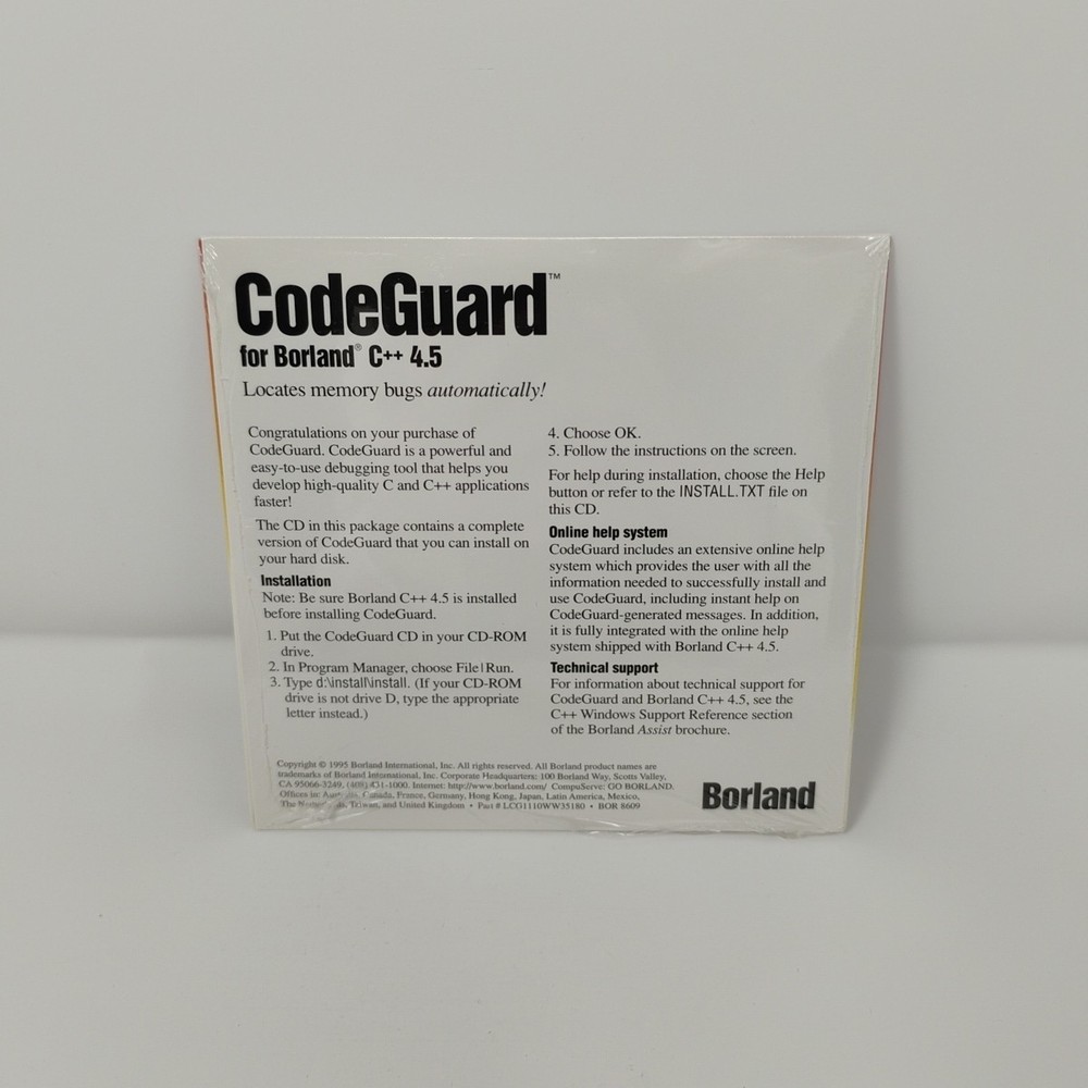 Borland CodeGuard For C++ Version 4.5 Sealed CD-ROM Software and User Guide