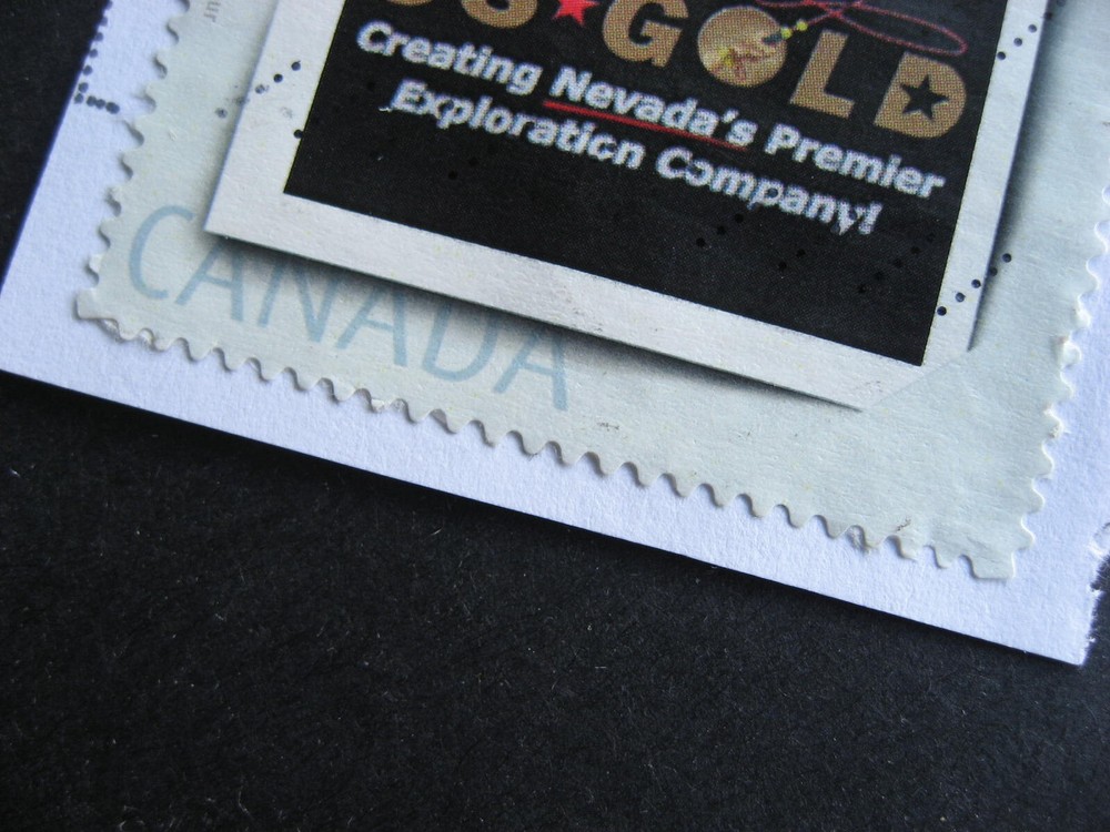 Canada Post personalized postage stamp, US Gold Exploration postally used faults