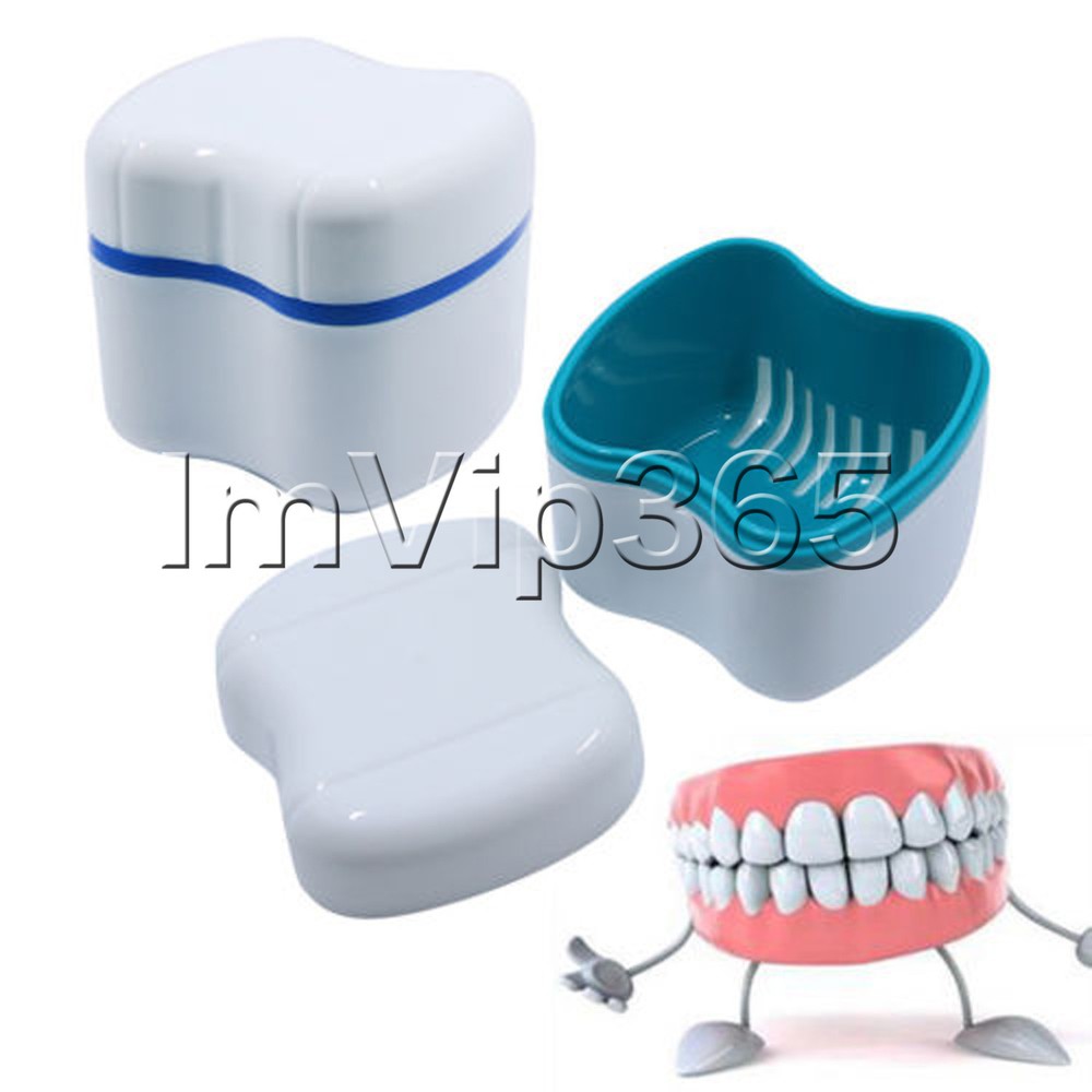 Denture Box Container Dental False Tooth Bath Case Rinsing Basket Teether Holder