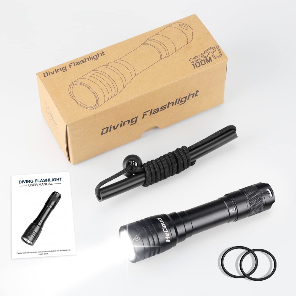 HECLOUD 3000LM Rechargeable Scuba Diving Flashlight Dive Light IPX8