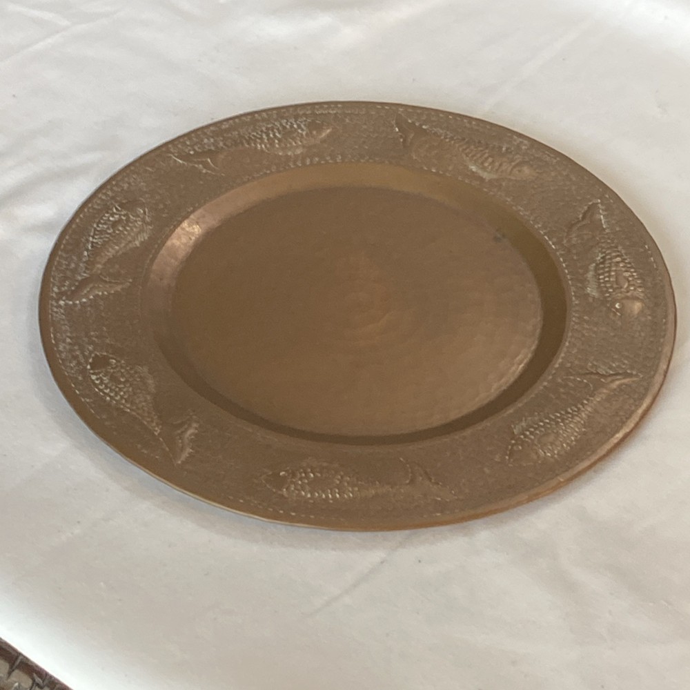 Vintage Solid Copper Plate Fish Motif 12” Wide