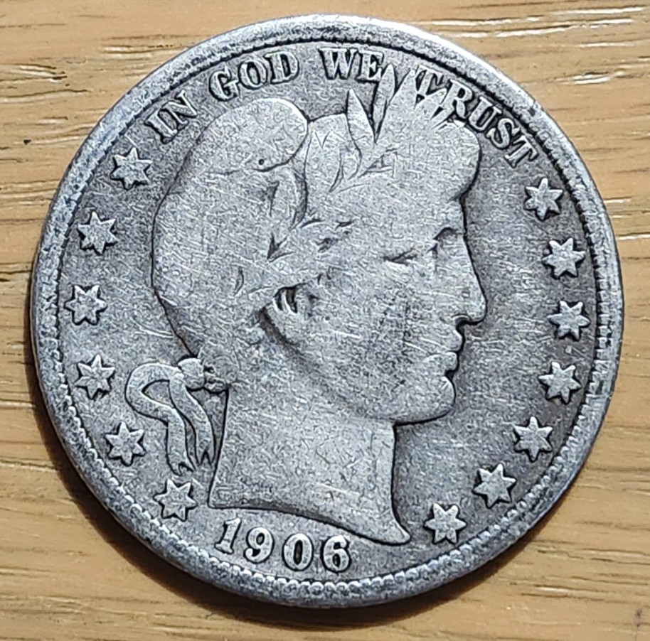 90% SILVER 1906 D BARBER HALF