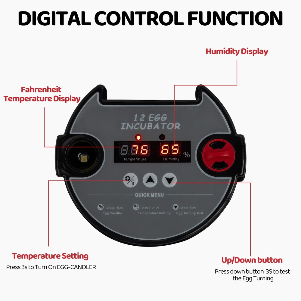 12 Eggs Poultry Incubator Automatic Turning Chicken Hatcher Temperature Control