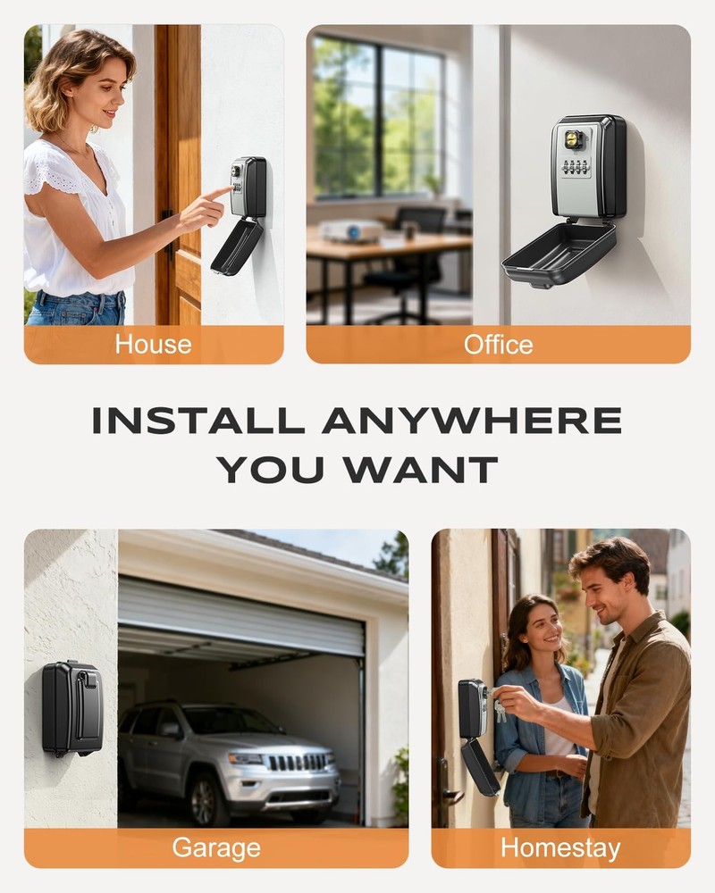 Vewaci Wall-Mounted Lock Box for Keys with Code, 4 Digits Combination Key Loc...