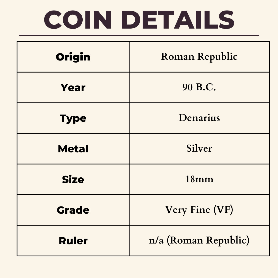 Pegasus Denarius Ancient Roman Republic Silver Coin 90BC NGC VF Titius
