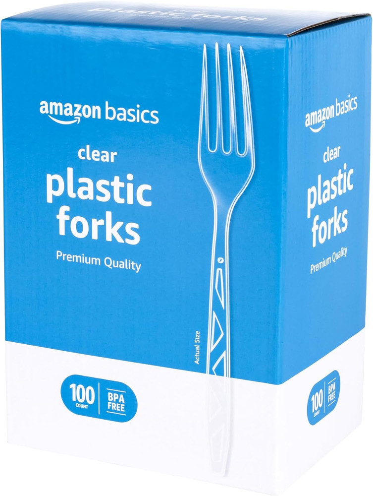 Basics Disposable Clear Plastic Forks, Premium Quality, 100 Count, Large Pack