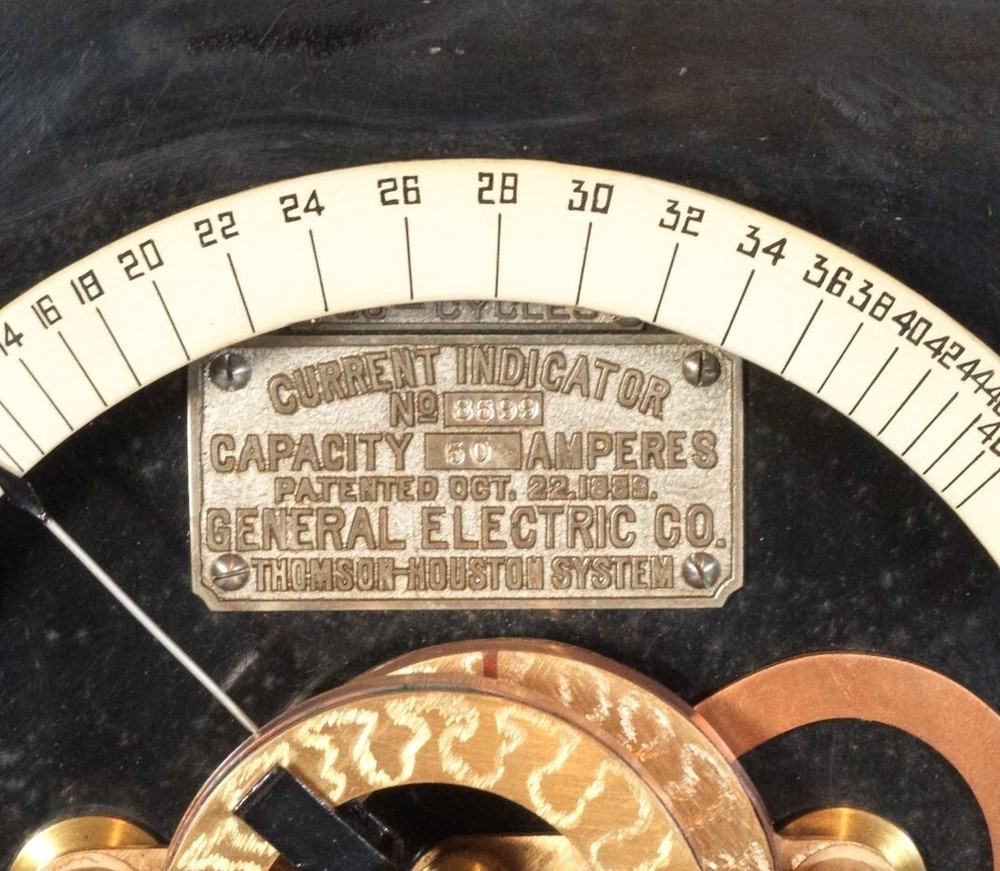 Exceptional 1890 General Electric Engine-Turned Current Indicator On Slate Base