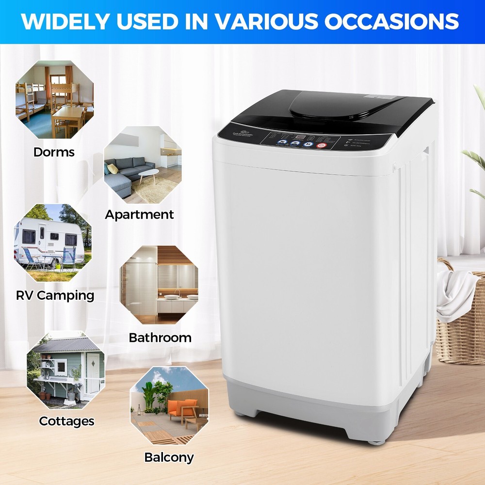 Portable Washing Machine 15.6lbs Full-Automatic Compact Washer w/10 Programs U.S