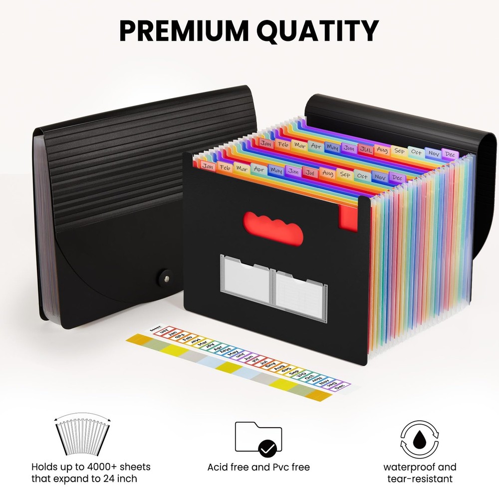 24 Pockets Expanding File Folder with Blank Labels, According File Organizer ...