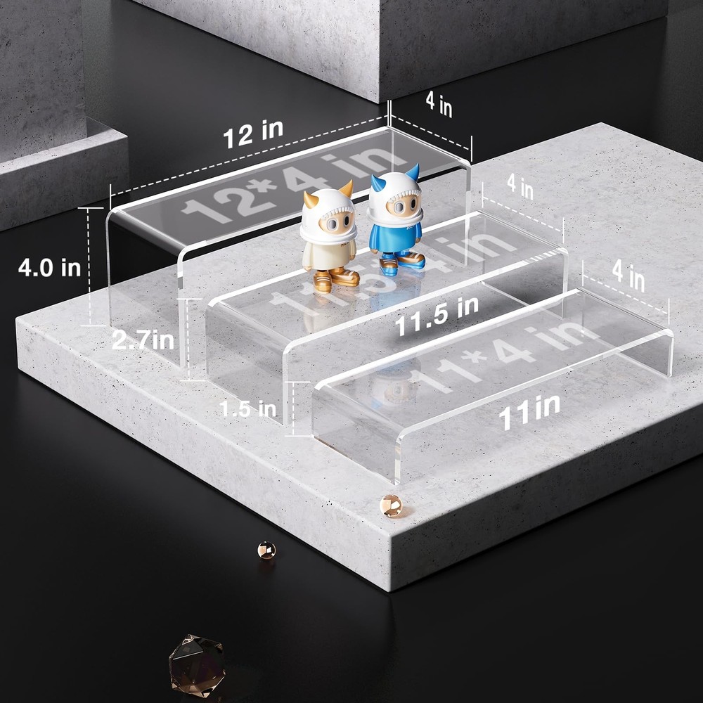 Acina Large Acrylic Display Risers: 6Pcs-12 Clear Rectangular Acrylic Showcas...