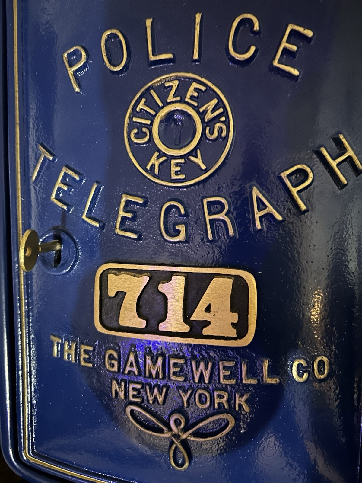Gamewell Police Call Box With Matching Pedestal And Brass Eagle