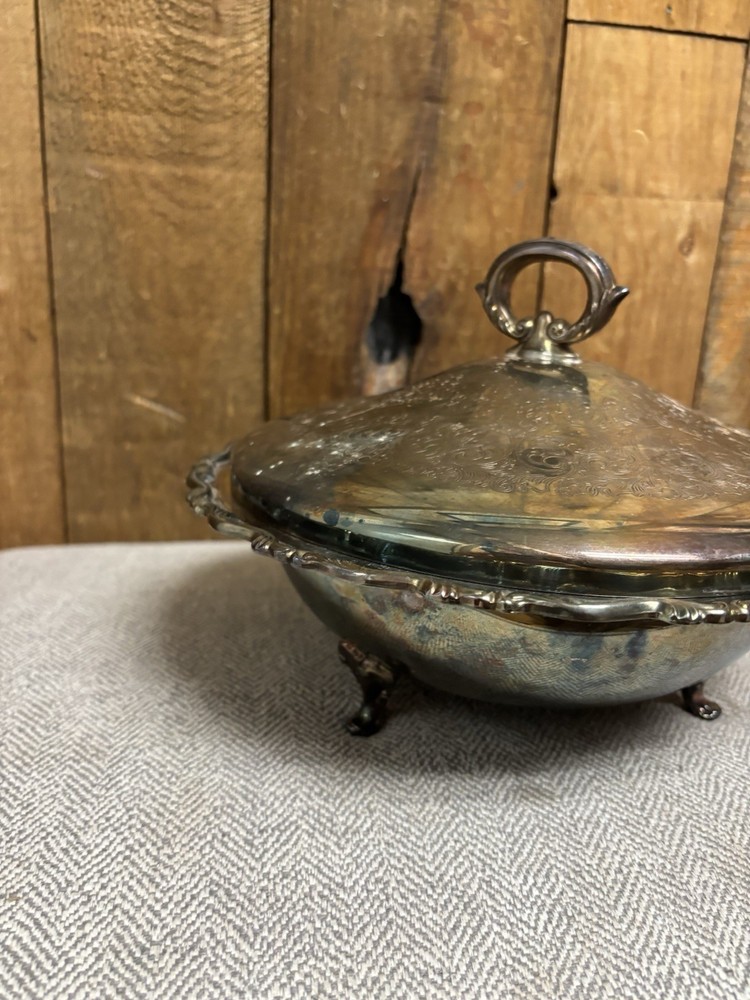 Vintage WM A Rogers Oneida Silver Plate Three Footed Engraved Covered Tureen