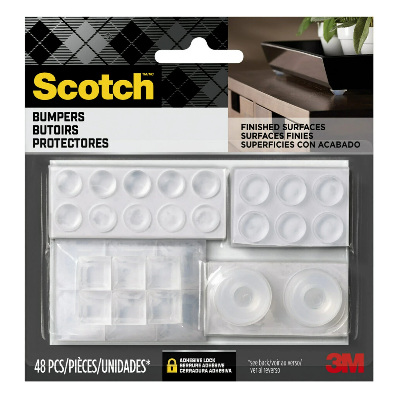 Scotch Rubber Cabinet Door Bumpers Assorted Sizes Clear 48 Pack