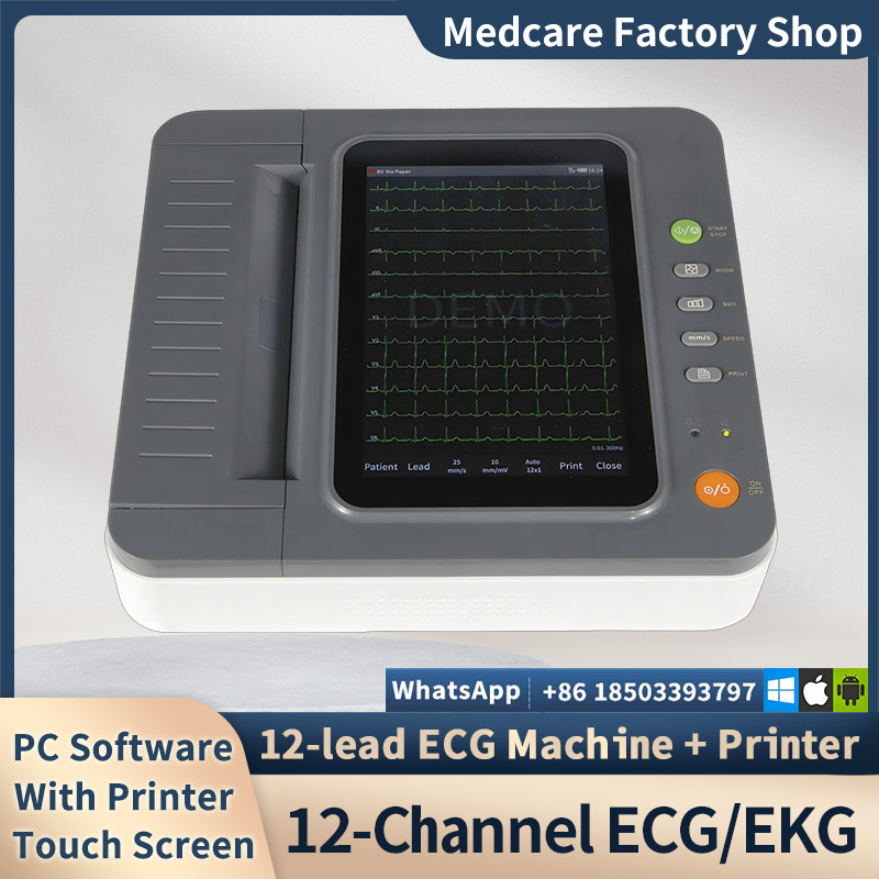 Digital 12 Channel/Lead ECG Machine PC Sync software Color Display Touch Screen