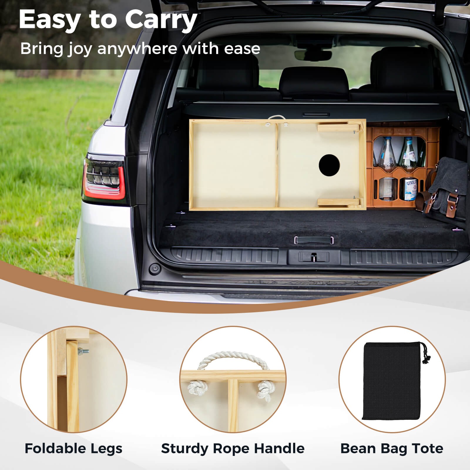 4'x2' Portable Corn Hole Game Board Includes 8 Bean Bags Solid Wood