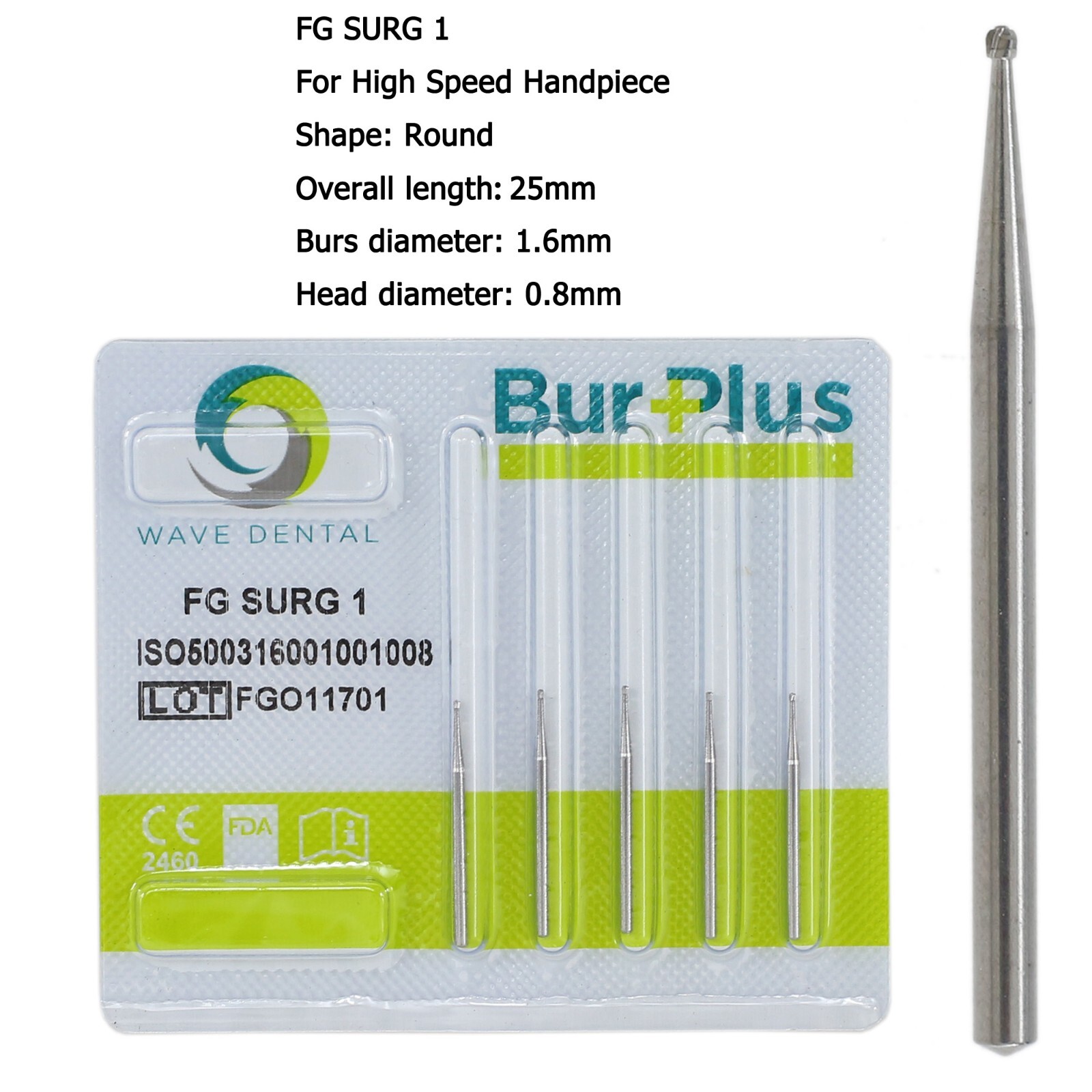 WAVE Dental Surgical Round Burs 2 4 6 8 FG SURG Long 25mm Carbide Bur High Speed