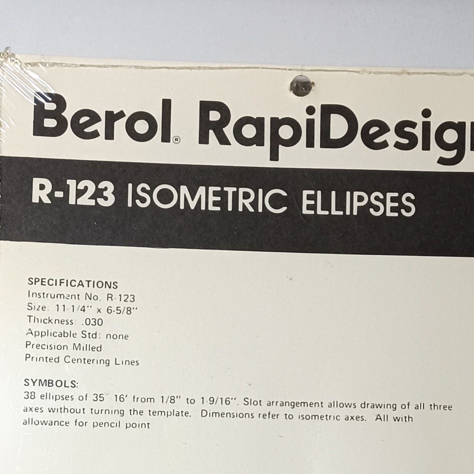 Berol RapiDesign Template R-123 Isometric Ellipses Drafting Flowcharting