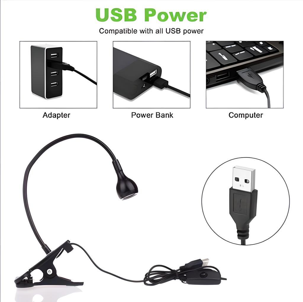 USB Reading Light Flexible LED Light Laptop Clip on Bed Desktop USA Black