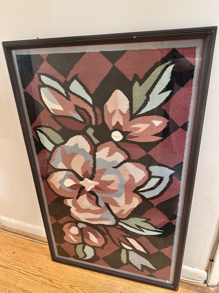 Floral Needlepoint Framed 42x27'