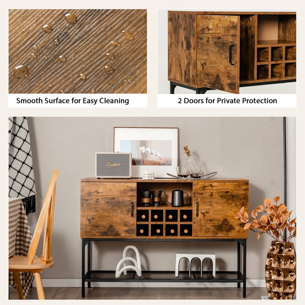 Multifunctional Cupboard Sideboard Cupboard Console Table w/Open Shelf Wine Rack