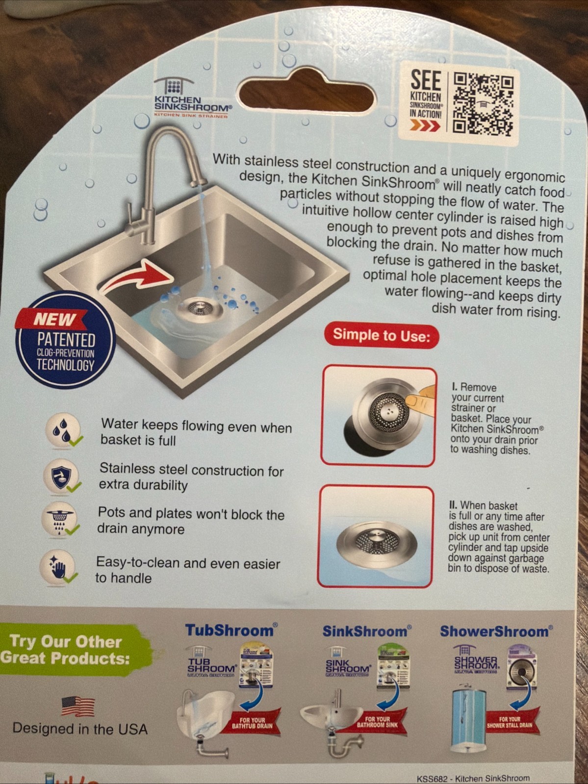 Kitchen Sinkshroom Revolutionary Clog-free Stainless Steel Sink Strainer, Chrome