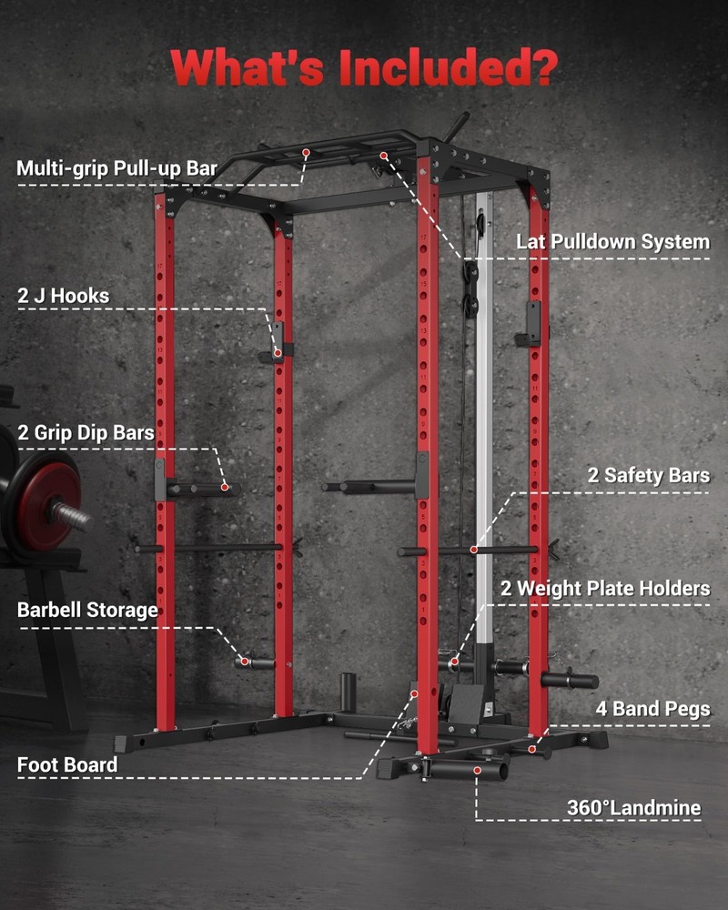 Power Cage 1200 LBS Multi-Function Power Rack with LAT Pulldown Seated Row