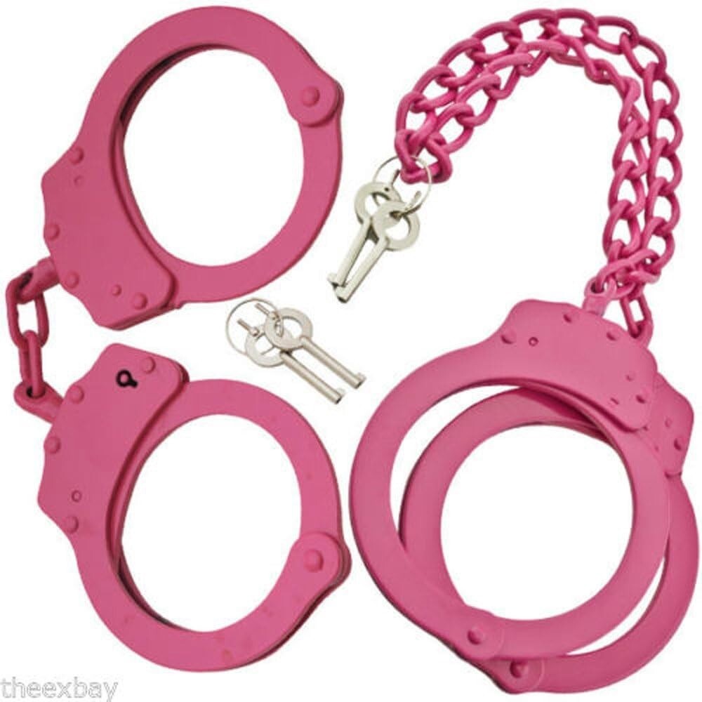 Real PINK Steel Hand & LEG Handcuffs Police Double Locking Cuffs Cuff HOT 2 Keys