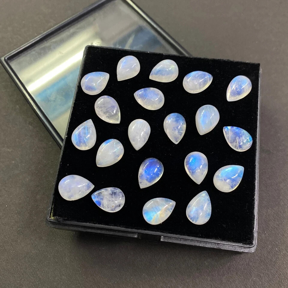 AAA+ Natural Rainbow Moonstone Cabochon Pear Shape Loose Gemstone