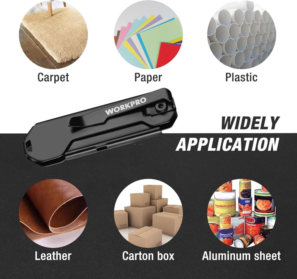 WORKPRO Folding Utility Knife Box Cutter Quick Change Blade Quick Open Axis Lock