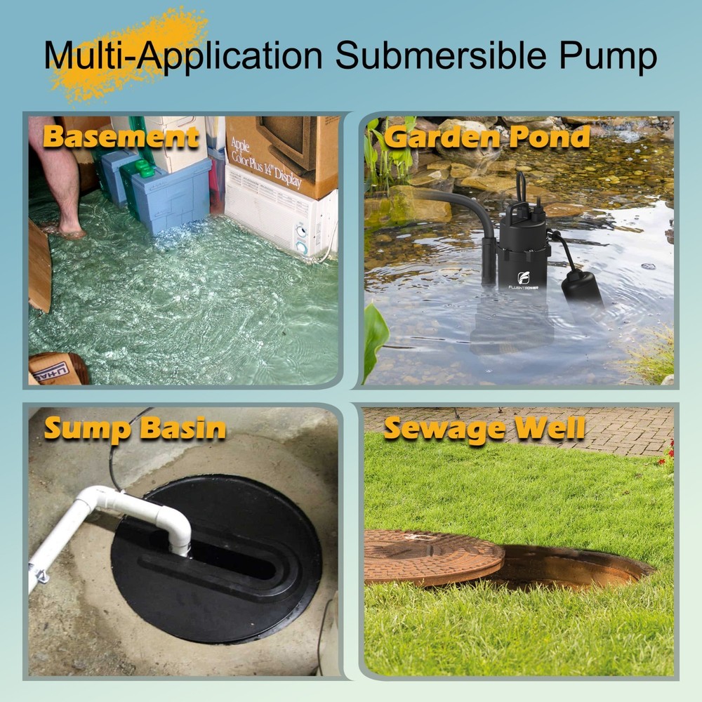 FLUENTPOWER Submersible Sump Pump 3/4HP 3500GPH, Auto Integrated Float Switch